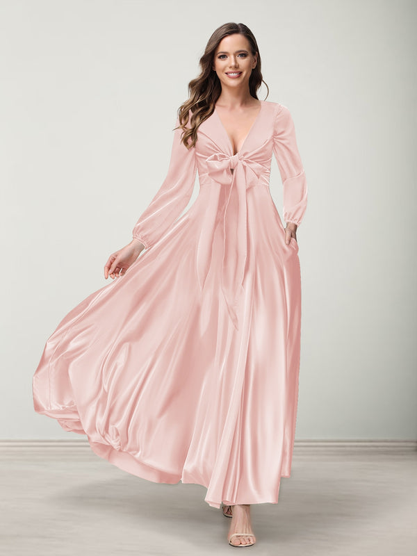 A-Line/Princess V-Neck Long Sleeves Bridesmaid Dresses with Pockets