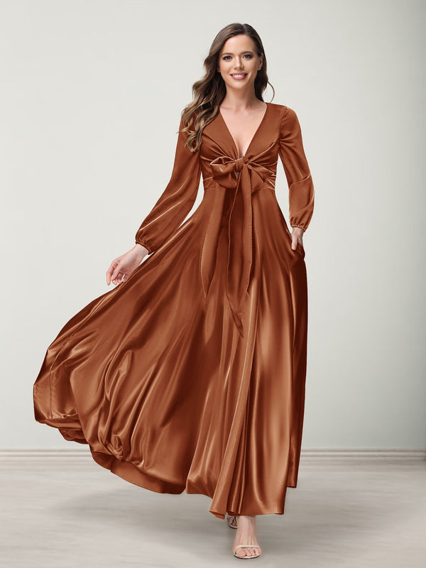 A-Line/Princess V-Neck Long Sleeves Bridesmaid Dresses with Pockets
