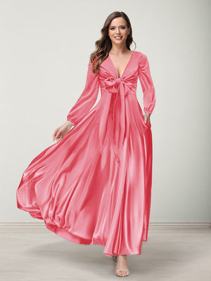 A-Line/Princess V-Neck Long Sleeves Bridesmaid Dresses with Pockets