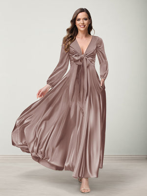 A-Line/Princess V-Neck Long Sleeves Bridesmaid Dresses with Pockets