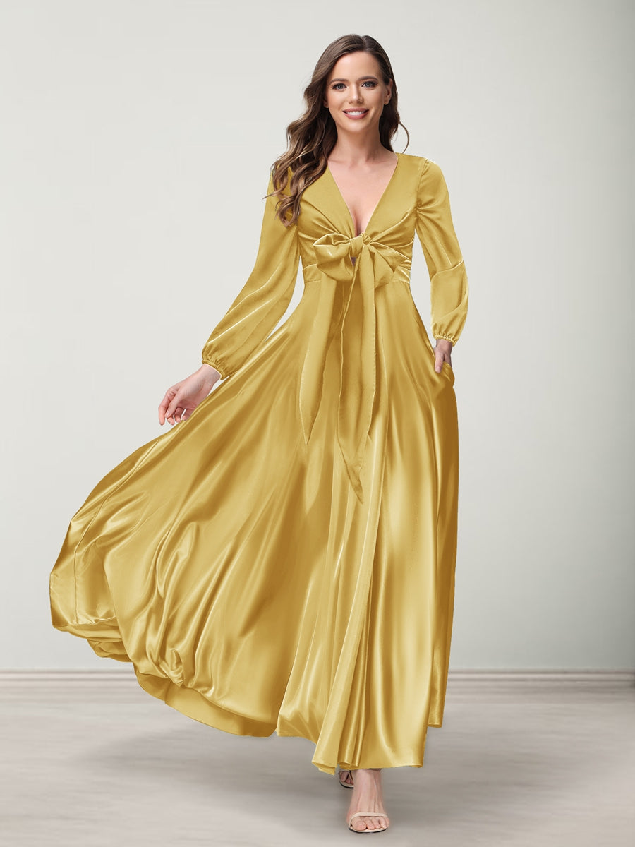 A-Line/Princess V-Neck Long Sleeves Bridesmaid Dresses with Pockets