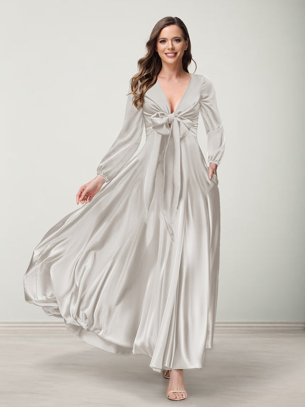 A-Line/Princess V-Neck Long Sleeves Bridesmaid Dresses with Pockets