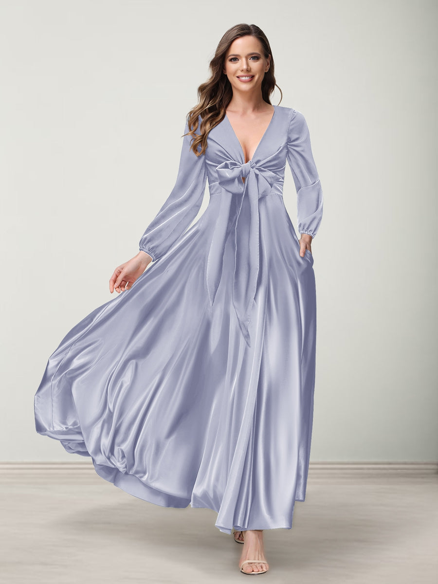 A-Line/Princess V-Neck Long Sleeves Bridesmaid Dresses with Pockets
