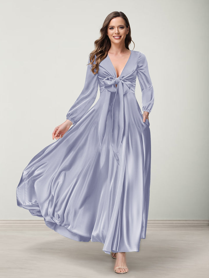 A-Line/Princess V-Neck Long Sleeves Bridesmaid Dresses with Pockets