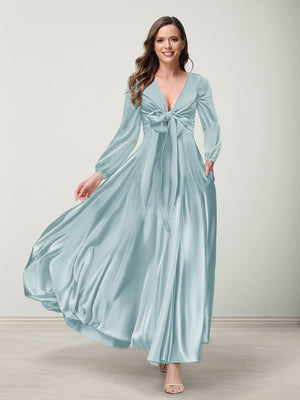 A-Line/Princess V-Neck Long Sleeves Bridesmaid Dresses with Pockets