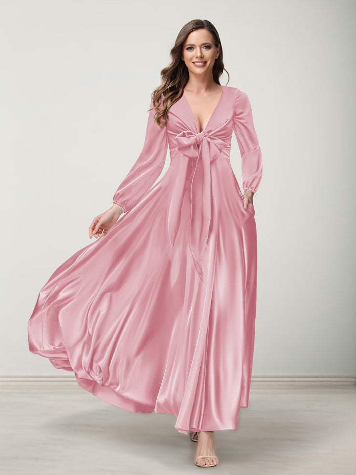 A-Line/Princess V-Neck Long Sleeves Bridesmaid Dresses with Pockets