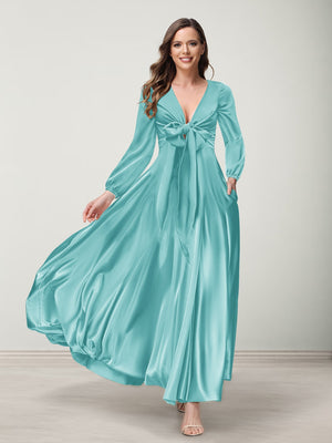 A-Line/Princess V-Neck Long Sleeves Bridesmaid Dresses with Pockets