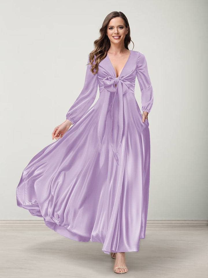 A-Line/Princess V-Neck Long Sleeves Bridesmaid Dresses with Pockets