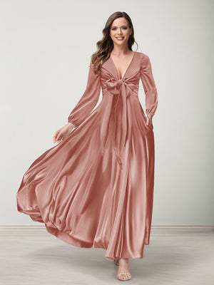 A-Line/Princess V-Neck Long Sleeves Bridesmaid Dresses with Pockets