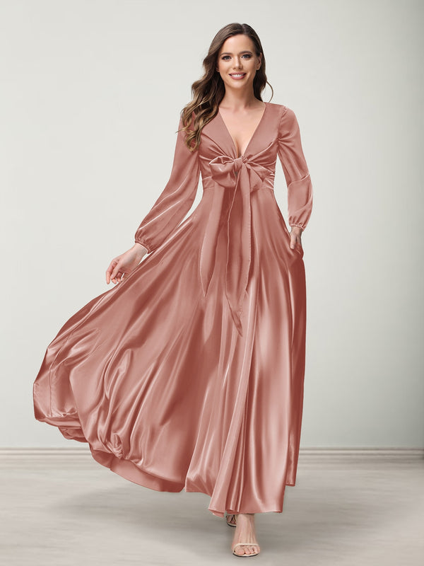 A-Line/Princess V-Neck Long Sleeves Bridesmaid Dresses with Pockets