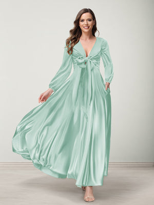 A-Line/Princess V-Neck Long Sleeves Bridesmaid Dresses with Pockets