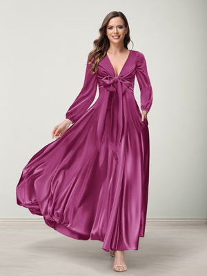 A-Line/Princess V-Neck Long Sleeves Bridesmaid Dresses with Pockets