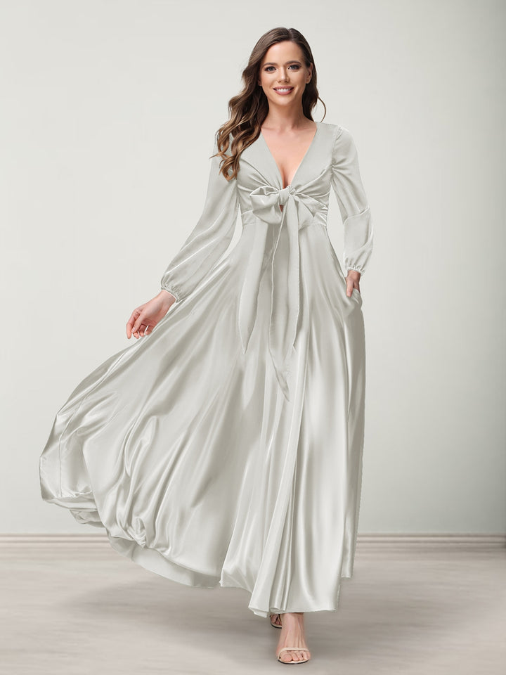 A-Line/Princess V-Neck Long Sleeves Bridesmaid Dresses with Pockets