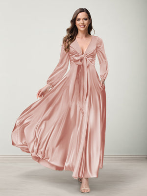 A-Line/Princess V-Neck Long Sleeves Bridesmaid Dresses with Pockets