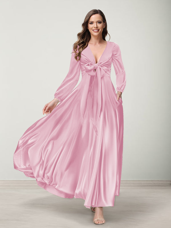 A-Line/Princess V-Neck Long Sleeves Bridesmaid Dresses with Pockets