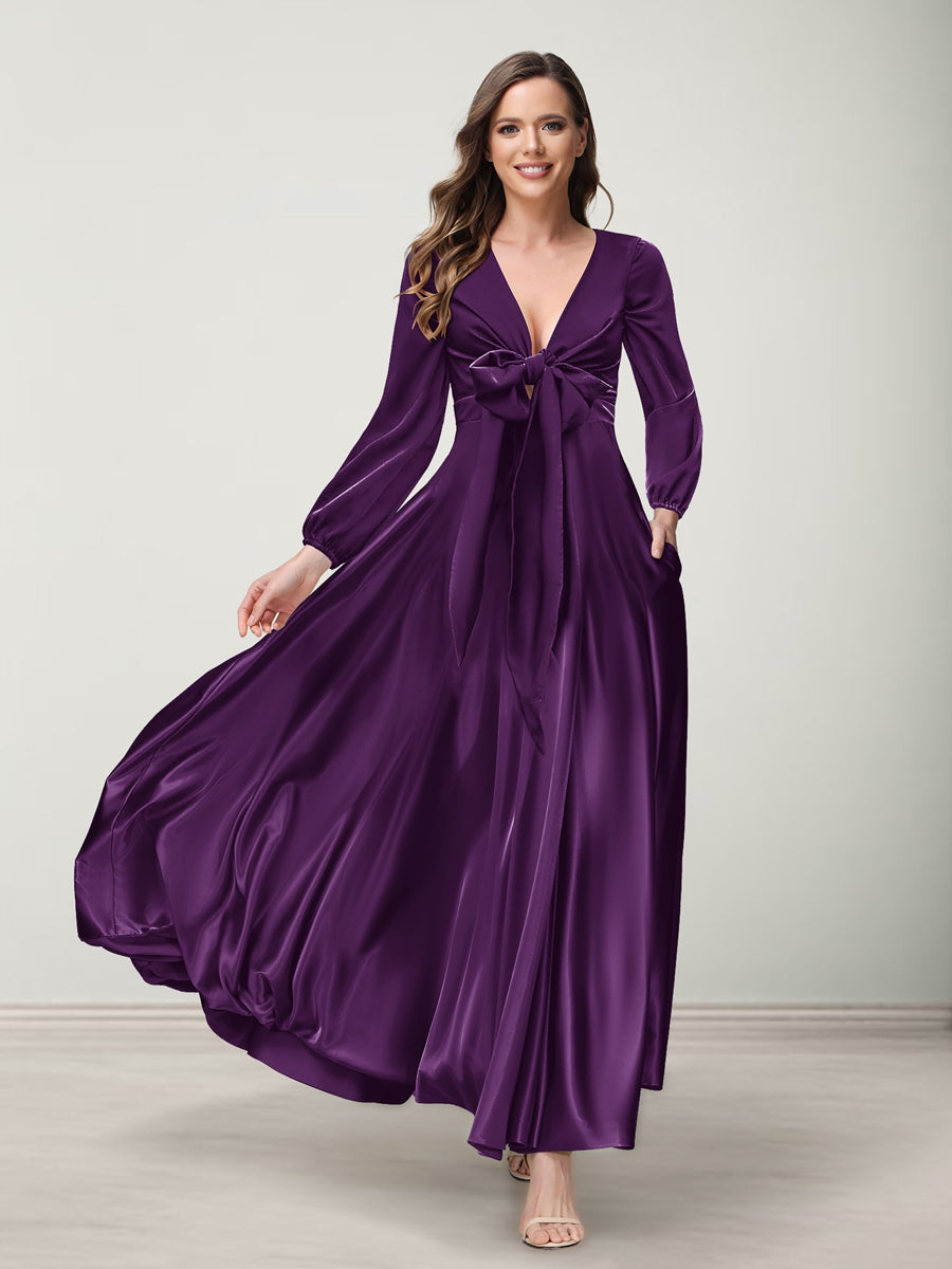 A-Line/Princess V-Neck Long Sleeves Bridesmaid Dresses with Pockets