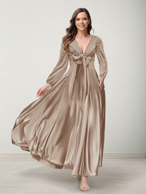 A-Line/Princess V-Neck Long Sleeves Bridesmaid Dresses with Pockets