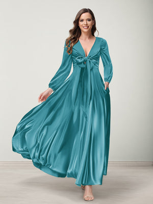 A-Line/Princess V-Neck Long Sleeves Bridesmaid Dresses with Pockets