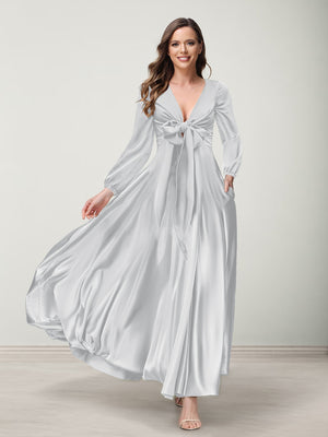 A-Line/Princess V-Neck Long Sleeves Bridesmaid Dresses with Pockets