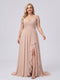 A-Line/Princess V-Neck Split Side Floor-Length Chiffon Plus Size Bridesmaid Dresses With Ruffles