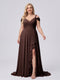 A-Line/Princess V-Neck Split Side Floor-Length Chiffon Plus Size Bridesmaid Dresses With Ruffles