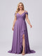 A-Line/Princess V-Neck Split Side Floor-Length Chiffon Plus Size Bridesmaid Dresses With Ruffles