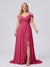 A-Line/Princess V-Neck Split Side Floor-Length Chiffon Plus Size Bridesmaid Dresses With Ruffles
