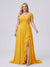 A-Line/Princess V-Neck Split Side Floor-Length Chiffon Plus Size Bridesmaid Dresses With Ruffles