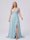 A-Line/Princess V-Neck Split Side Floor-Length Chiffon Plus Size Bridesmaid Dresses With Ruffles