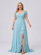 A-Line/Princess V-Neck Split Side Floor-Length Chiffon Plus Size Bridesmaid Dresses With Ruffles