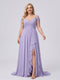 A-Line/Princess V-Neck Split Side Floor-Length Chiffon Plus Size Bridesmaid Dresses With Ruffles