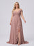 A-Line/Princess V-Neck Split Side Floor-Length Chiffon Plus Size Bridesmaid Dresses With Ruffles