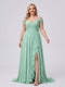 A-Line/Princess V-Neck Split Side Floor-Length Chiffon Plus Size Bridesmaid Dresses With Ruffles