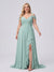 A-Line/Princess V-Neck Split Side Floor-Length Chiffon Plus Size Bridesmaid Dresses With Ruffles