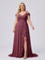 A-Line/Princess V-Neck Split Side Floor-Length Chiffon Plus Size Bridesmaid Dresses With Ruffles
