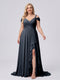 A-Line/Princess V-Neck Split Side Floor-Length Chiffon Plus Size Bridesmaid Dresses With Ruffles