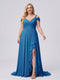 A-Line/Princess V-Neck Split Side Floor-Length Chiffon Plus Size Bridesmaid Dresses With Ruffles