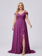 A-Line/Princess V-Neck Split Side Floor-Length Chiffon Plus Size Bridesmaid Dresses With Ruffles