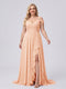 A-Line/Princess V-Neck Split Side Floor-Length Chiffon Plus Size Bridesmaid Dresses With Ruffles