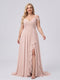 A-Line/Princess V-Neck Split Side Floor-Length Chiffon Plus Size Bridesmaid Dresses With Ruffles