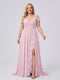 A-Line/Princess V-Neck Split Side Floor-Length Chiffon Plus Size Bridesmaid Dresses With Ruffles