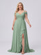 A-Line/Princess V-Neck Split Side Floor-Length Chiffon Plus Size Bridesmaid Dresses With Ruffles