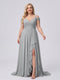 A-Line/Princess V-Neck Split Side Floor-Length Chiffon Plus Size Bridesmaid Dresses With Ruffles
