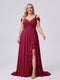 A-Line/Princess V-Neck Split Side Floor-Length Chiffon Plus Size Bridesmaid Dresses With Ruffles