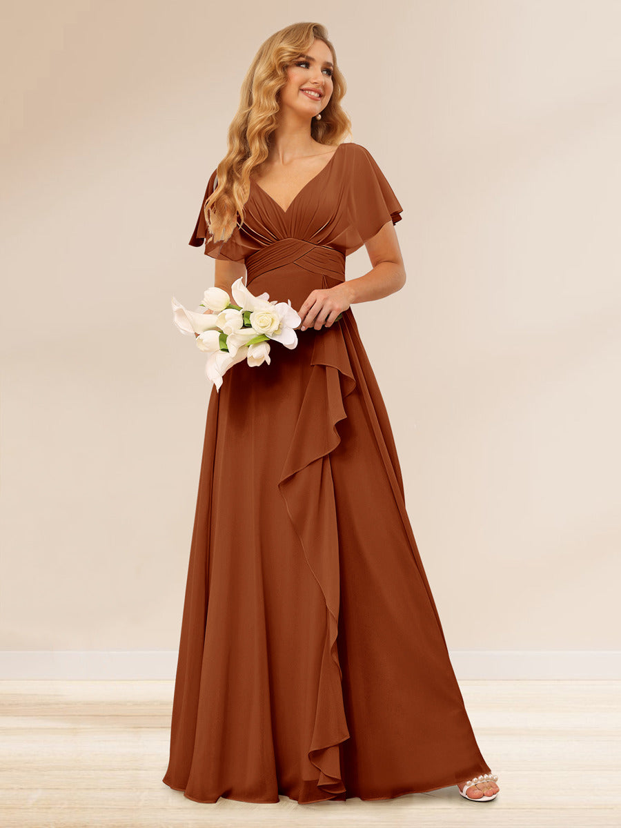Lavetir Bridesmaid Dresses Burnt Orange A-Line/Princess V-Neck Long with Ruffles 2026