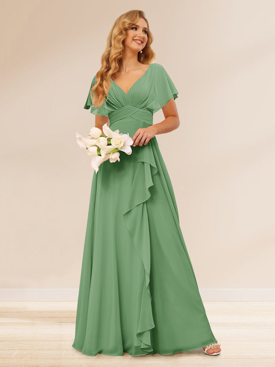 Lavetir Bridesmaid Dresses Mint Green A-Line/Princess V-Neck Long with Ruffles 2026