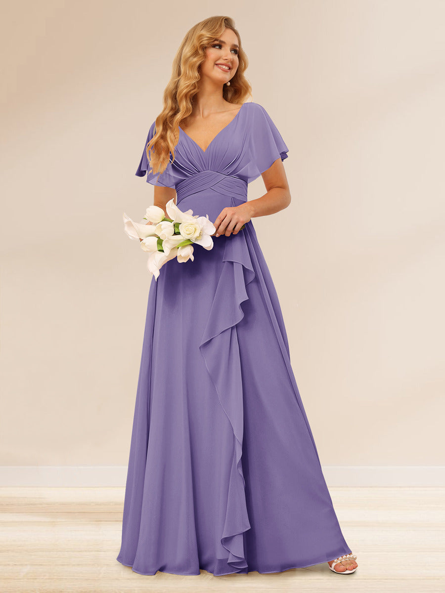Lavetir Bridesmaid Dresses Light Purple A-Line/Princess V-Neck Long with Ruffles 2026