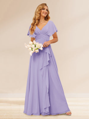 purple v neck bridesmaid dresses KissProm