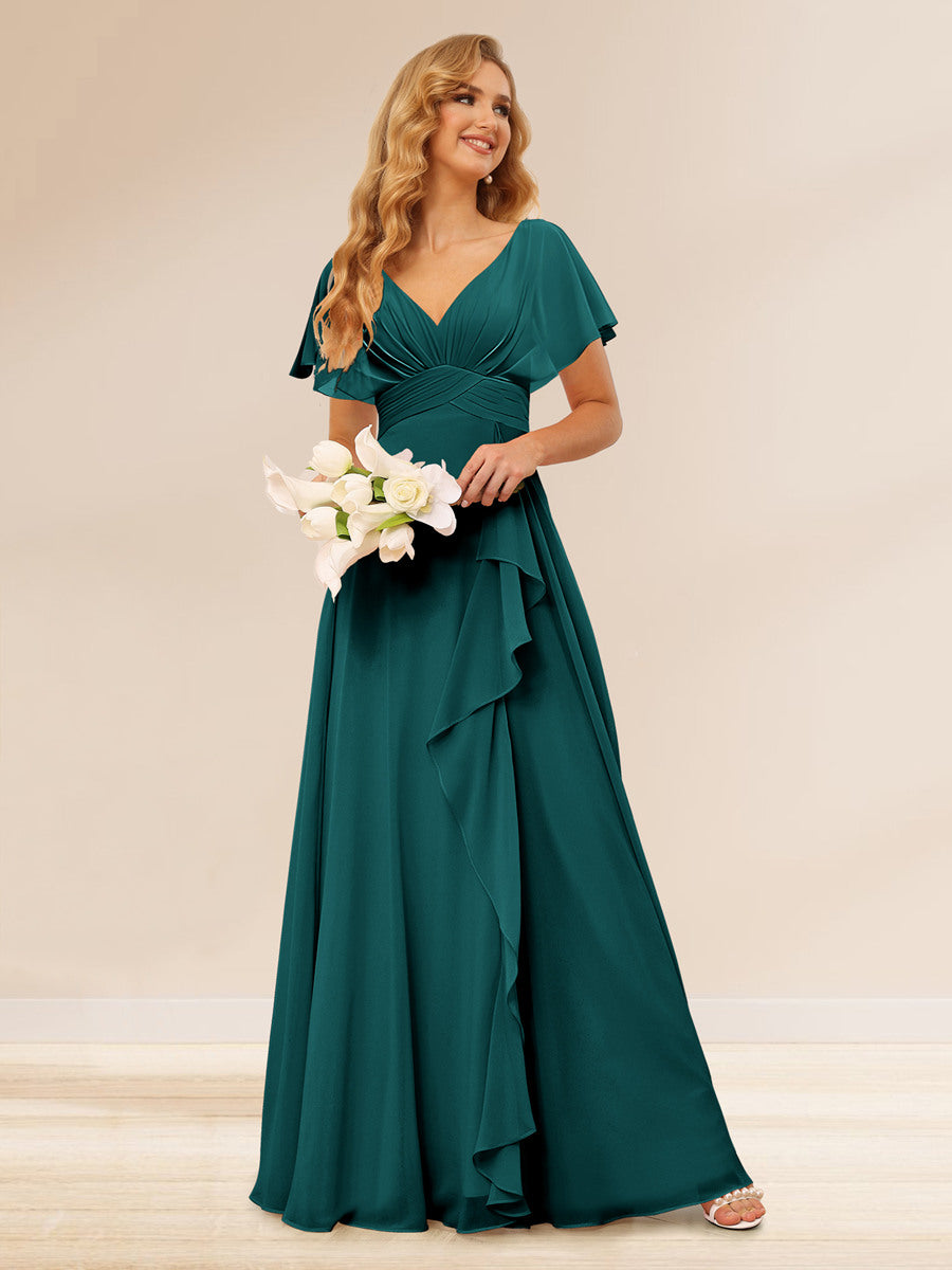 Lavetir Bridesmaid Dresses Emerald A-Line/Princess V-Neck Long with Ruffles 2026