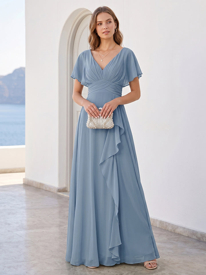 A-Line/Princess V-Neck Wedding Guest Dresses with Ruffles